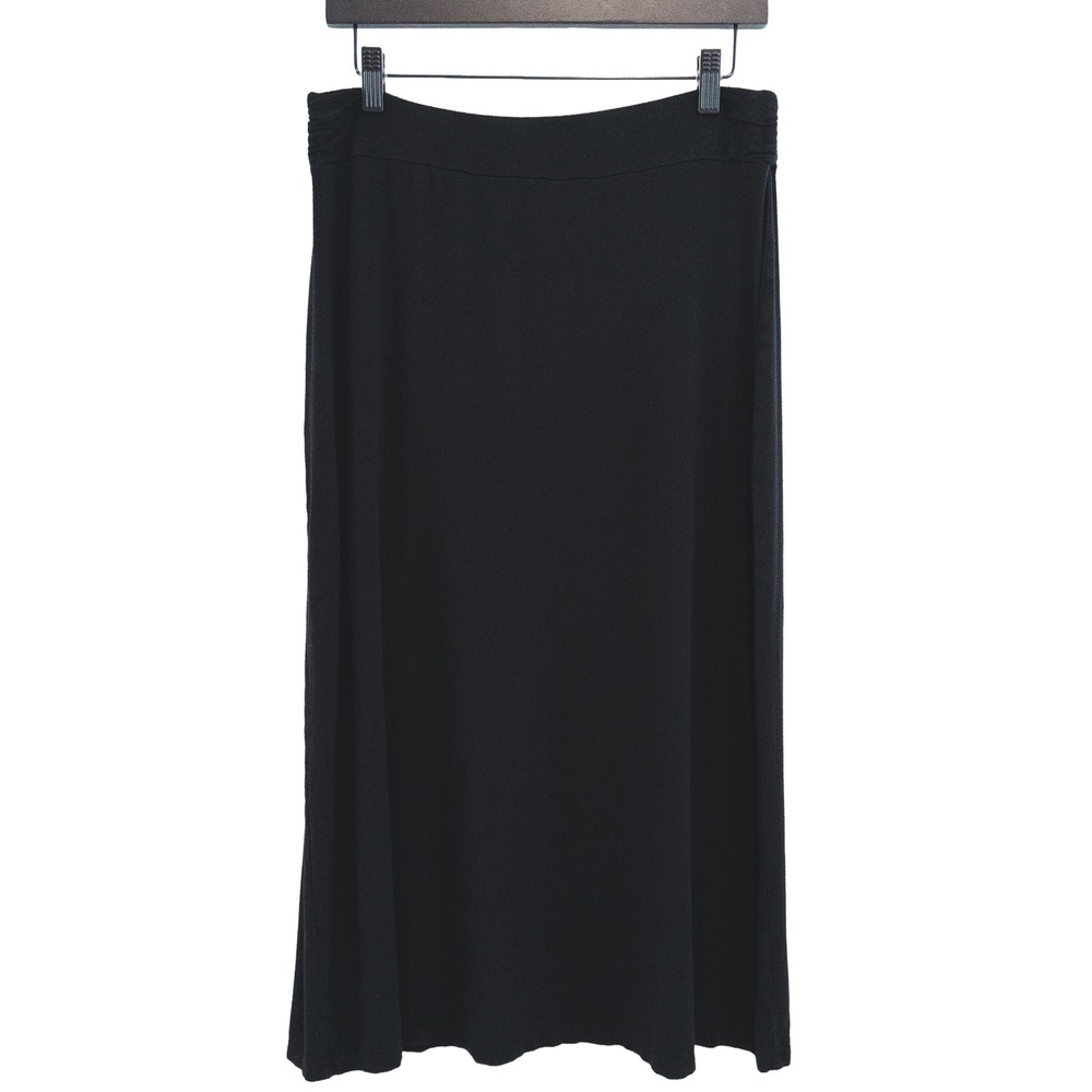 Liz Claiborne Maxi Skirt Women Petite Large Black Stretch Knit Modest Basic